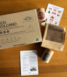Eco art and craft volcano kit flat lay