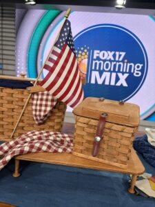 Basket and American flag on FOX 17 news set