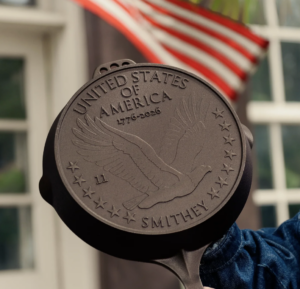 Cast iron skillet on news set